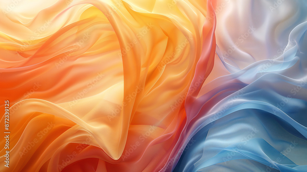 Obraz premium Abstract background with blue, orange and yellow waves of different shapes and sizes. Abstract background with flowing liquid or smoke texture in the style of modern wallpaper design for presentation.