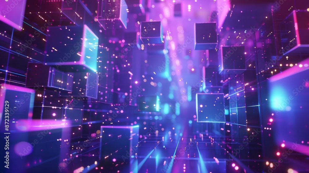 Obraz premium bakcground dynamic blue and purple lights, giving the impression of being enveloped in a stream of photons. 