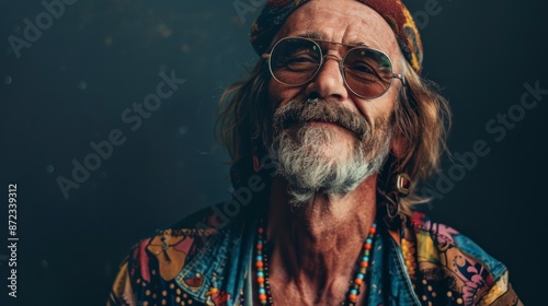 portrait of a hippie senior man on gray background © Marco