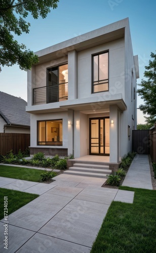 Wallpaper Mural A Contemporary Dwelling with Stylish Architecture, Beautiful Exterior Design, and a Serene Garden Setting. Perfect Family Home in a Residential Neighborhood, Featuring Thoughtful Construction Torontodigital.ca