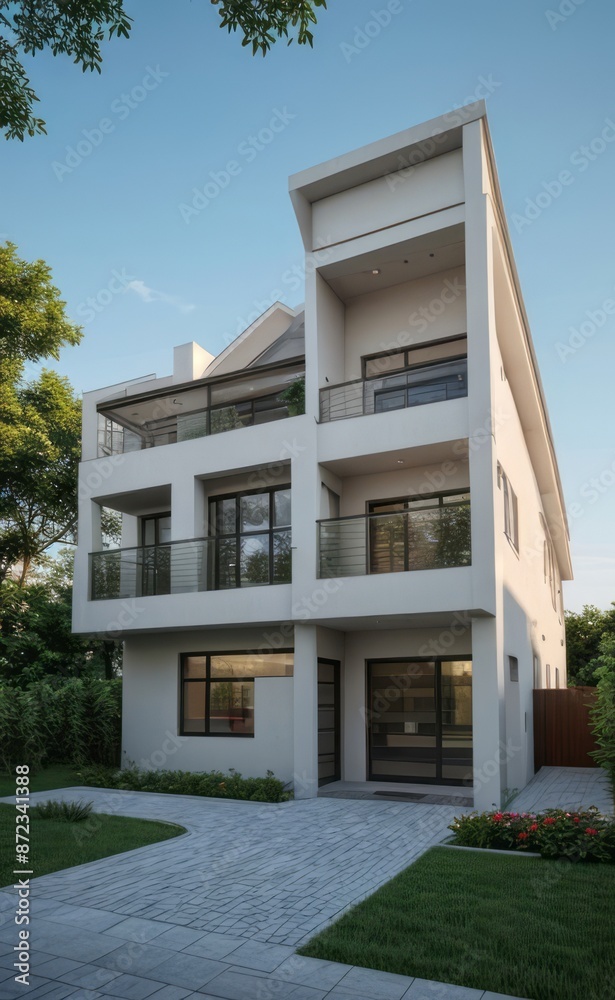 A Contemporary Dwelling with Stylish Architecture, Beautiful Exterior Design, and a Serene Garden Setting. Perfect Family Home in a Residential Neighborhood, Featuring Thoughtful Construction A Contemporary Dwelling with Stylish Architecture, Beautiful Exterior Design, and a Serene Garden Setting. Perfect Family Home in a Residential Neighborhood, Featuring Thoughtful Construction