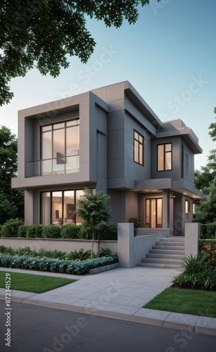 Wallpaper Mural A Contemporary Dwelling with Stylish Architecture, Beautiful Exterior Design, and a Serene Garden Setting. Perfect Family Home in a Residential Neighborhood, Featuring Thoughtful Construction Torontodigital.ca