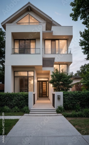 Wallpaper Mural A Contemporary Dwelling with Stylish Architecture, Beautiful Exterior Design, and a Serene Garden Setting. Perfect Family Home in a Residential Neighborhood, Featuring Thoughtful Construction Torontodigital.ca