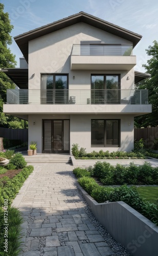 Wallpaper Mural A Contemporary Dwelling with Stylish Architecture, Beautiful Exterior Design, and a Serene Garden Setting. Perfect Family Home in a Residential Neighborhood, Featuring Thoughtful Construction Torontodigital.ca