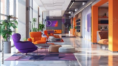Fototapeta Naklejka Na Ścianę i Meble -  Trendy office space, tangerine and plum details, clean style, no reflection, 32k UHD,