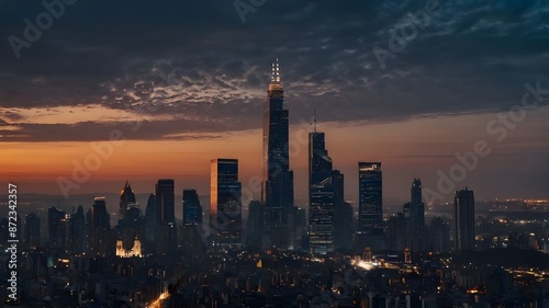 Wallpaper Mural Aerial view od city skyline at sunset Torontodigital.ca