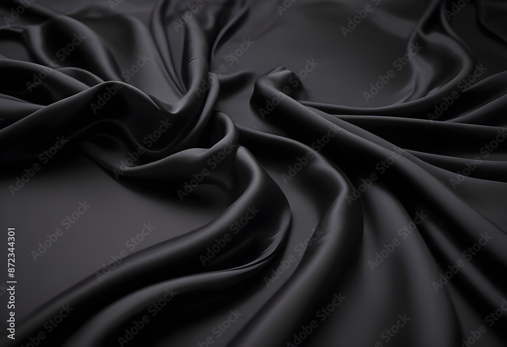 Obraz premium Wavy smooth black silk drapery background texture sample