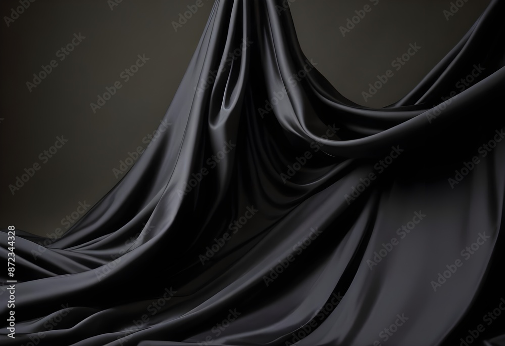 Naklejka premium Wavy smooth black silk drapery background texture sample