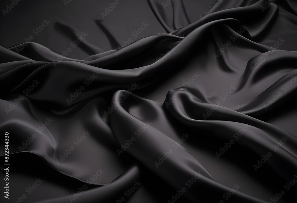 Obraz premium Wavy smooth black silk drapery background texture sample