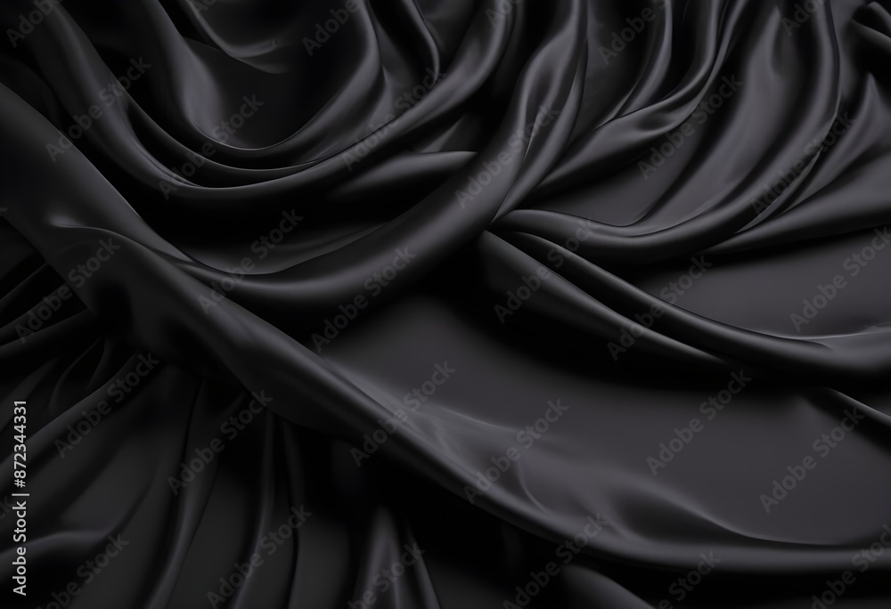 Fototapeta premium Wavy smooth black silk drapery background texture sample