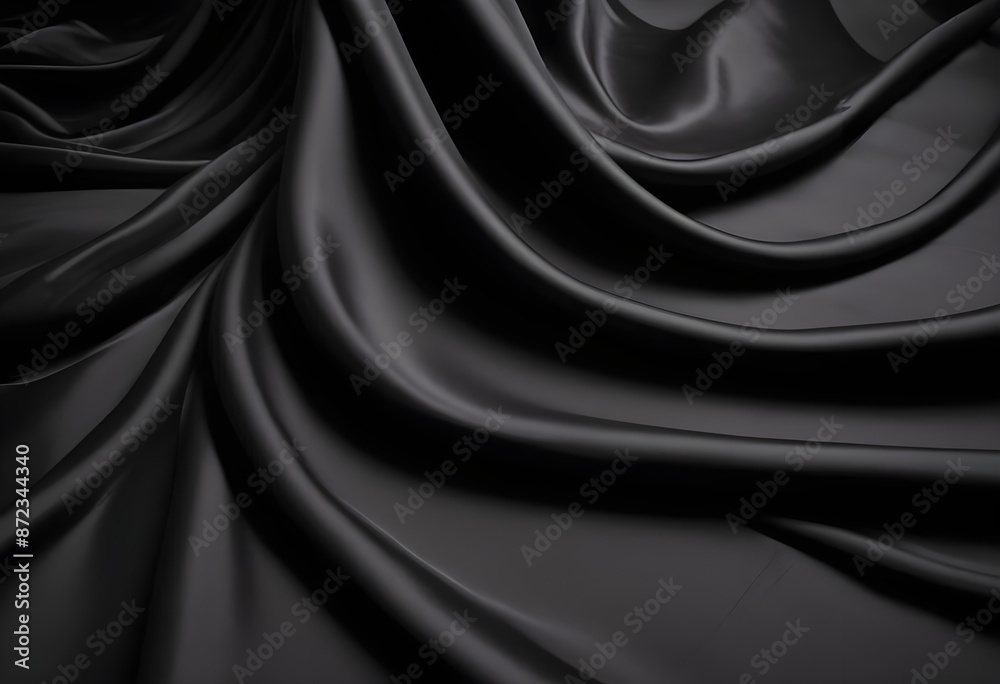 Obraz premium Wavy smooth black silk drapery background texture sample
