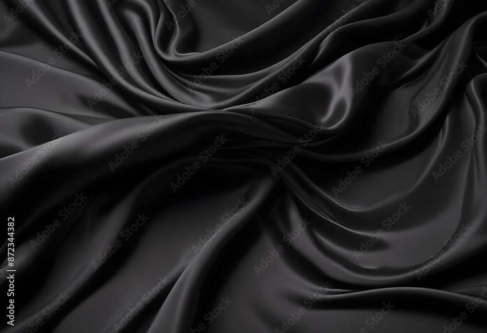Obraz premium Wavy smooth black silk drapery background texture sample