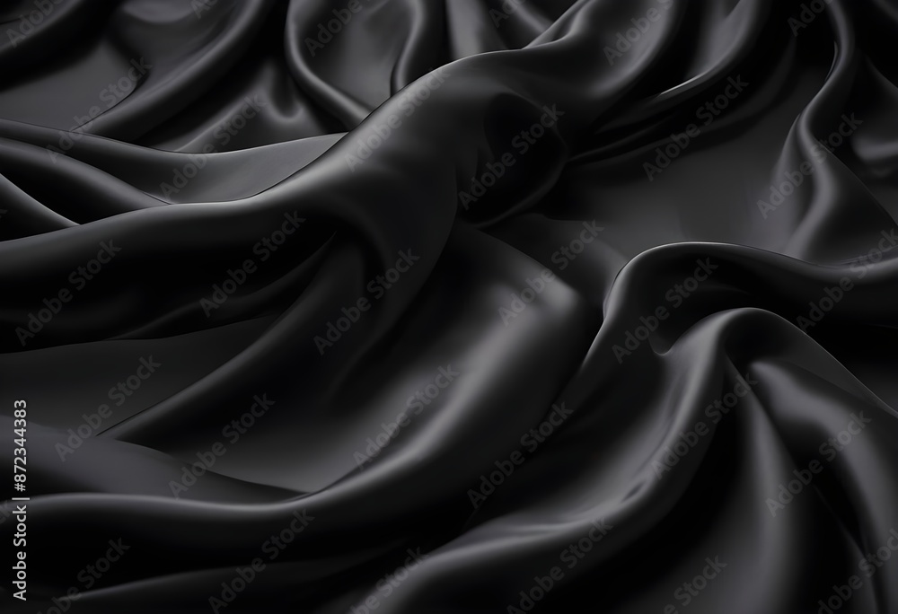 Obraz premium Wavy smooth black silk drapery background texture sample
