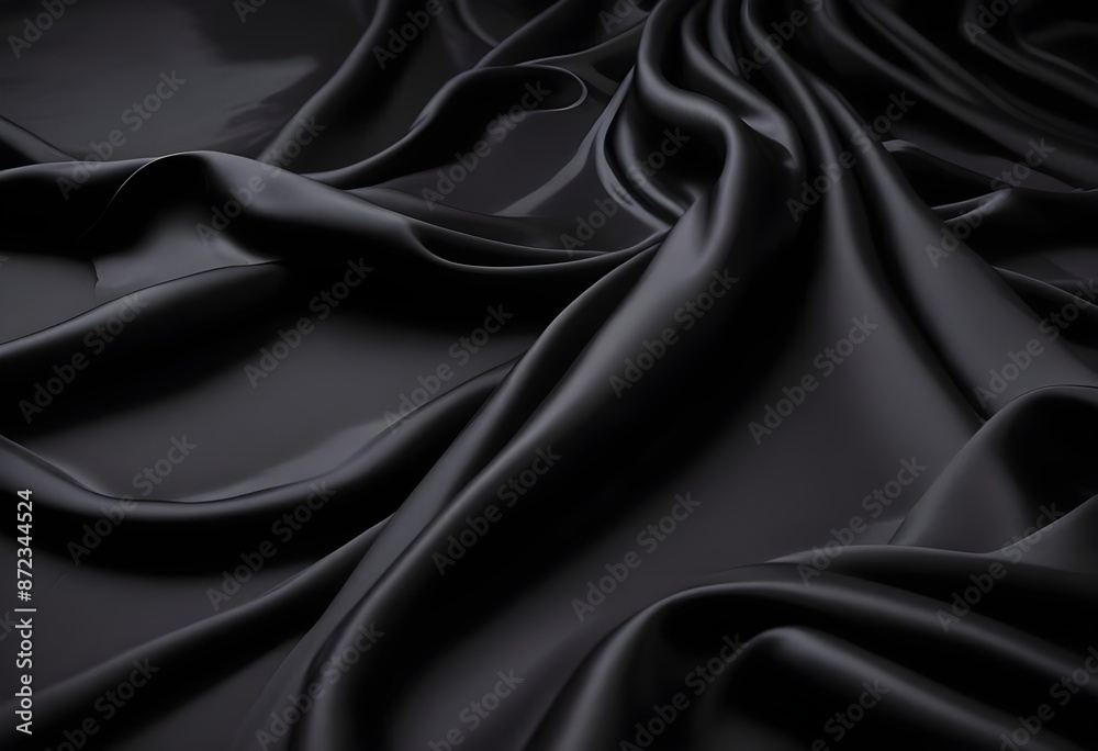 Wavy smooth black silk drapery background texture sample