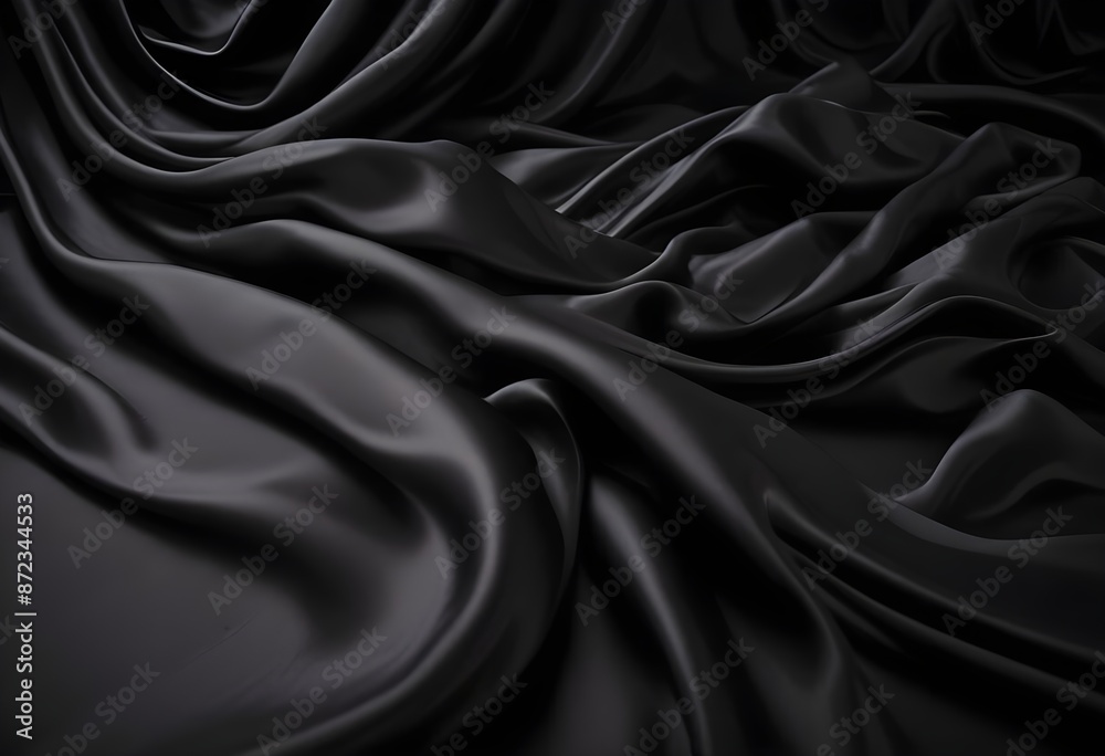 Obraz premium Wavy smooth black silk drapery background texture sample