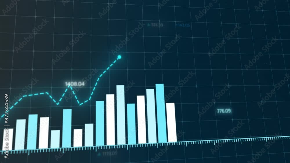 Dynamic animation of market trends showcasing financial growth, crypto trading, profit increase, and banking analysis with animated charts and upwards motion diagrams.