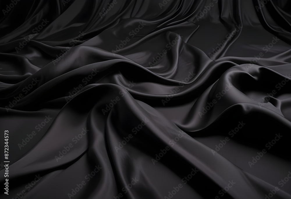 Fototapeta premium Wavy smooth black silk drapery background texture sample