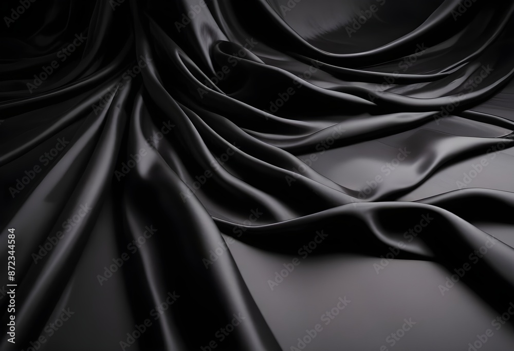 Obraz premium Wavy smooth black silk drapery background texture sample