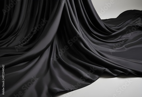 Wavy smooth black silk drapery background texture sample photo