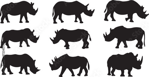 Set of rhinoceros silhouettes