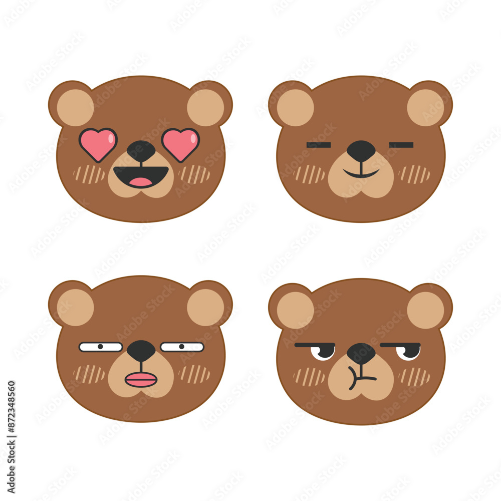 set cute brown cartoon bear emoji. Different expression Illustration of head isolated on white background. stock vector
set cute brown cartoon bear emoji. Different expression Illustration of head isolated on white background. stock vector