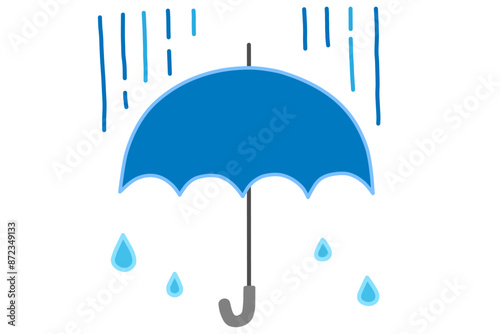 雨と青い傘のイラスト