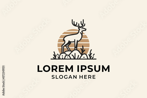 Deer Line Art Logo Vector.
