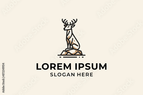 Deer Line Art Logo Vector.
