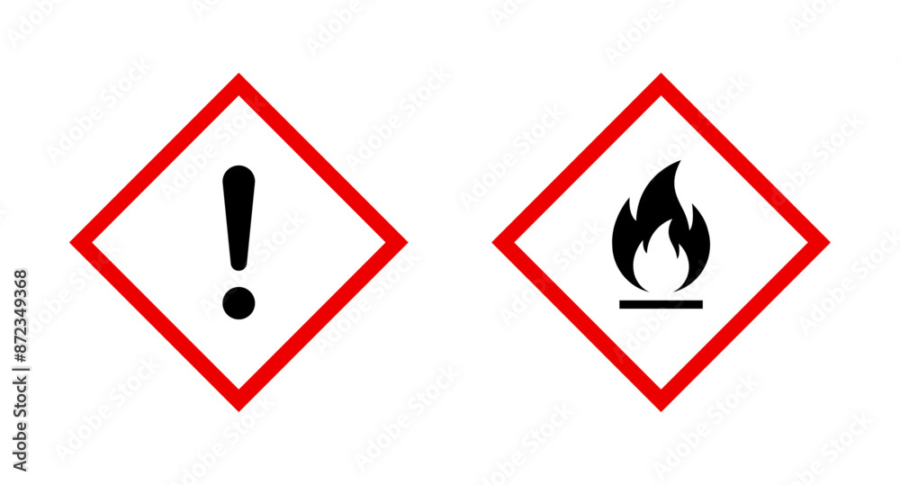 Flammable warning rhombus sign set Flammable warning rhombus sign set