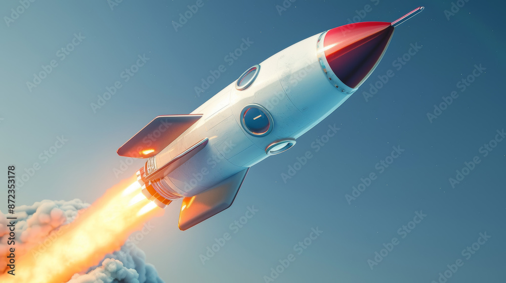 A rocket flying in the air with a clear background behind it. This is a drawing of an object often used by startups. A rocket flying in the air with a clear background behind it. This is a drawing of an object often used by startups.