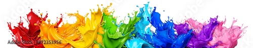 colorful aabstract liquid rainbow paint color splash explosion with bright colors isolated white wide panorama background