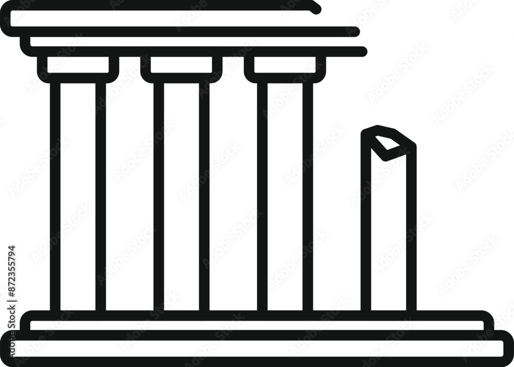 Simple line drawing of ancient greek temple ruins standing on platform Simple line drawing of ancient greek temple ruins standing on platform