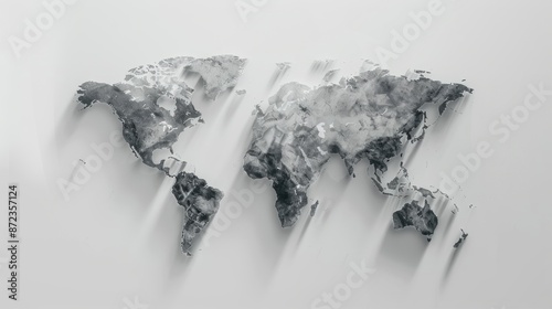 Fototapeta Naklejka Na Ścianę i Meble -  Abstract grey 3D world map with shadows.