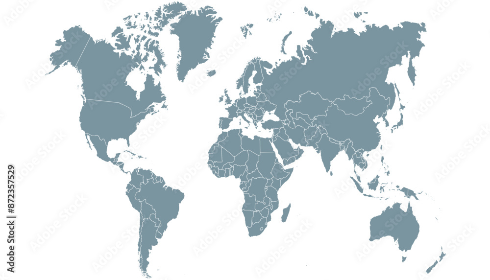 World map. Grey modern vector map. Silhouette map. World map. Grey modern vector map. Silhouette map.