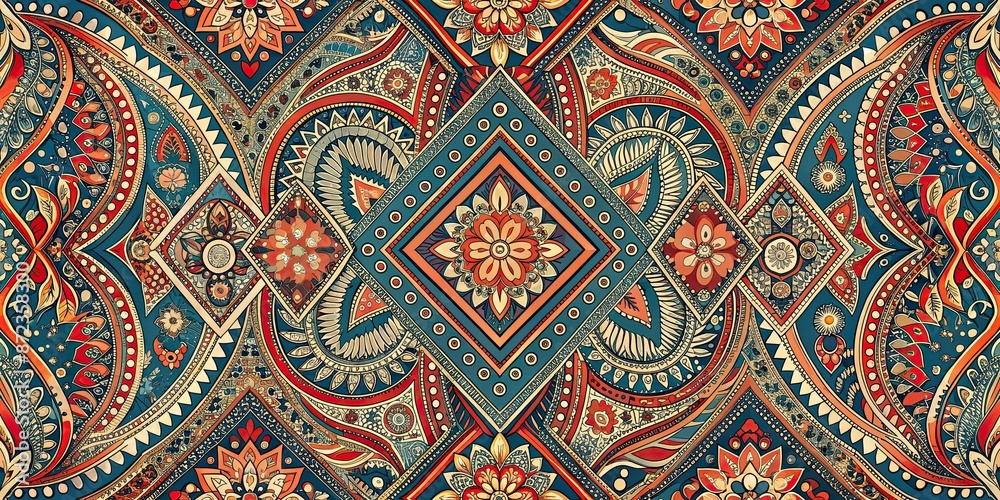 an ethnic pattern using geometric and paisley motifs an ethnic pattern using geometric and paisley motifs