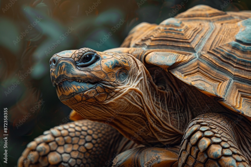 Naklejka premium African Spurred Tortoise, Macro,Left side view
