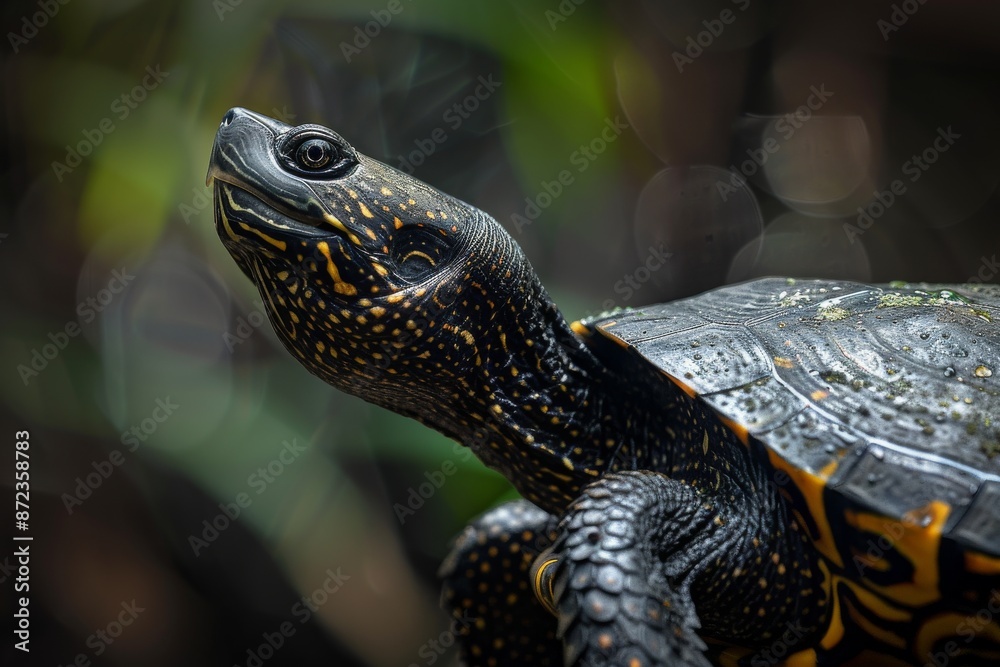 Obraz premium European Pond Turtle, Macro,Left side view