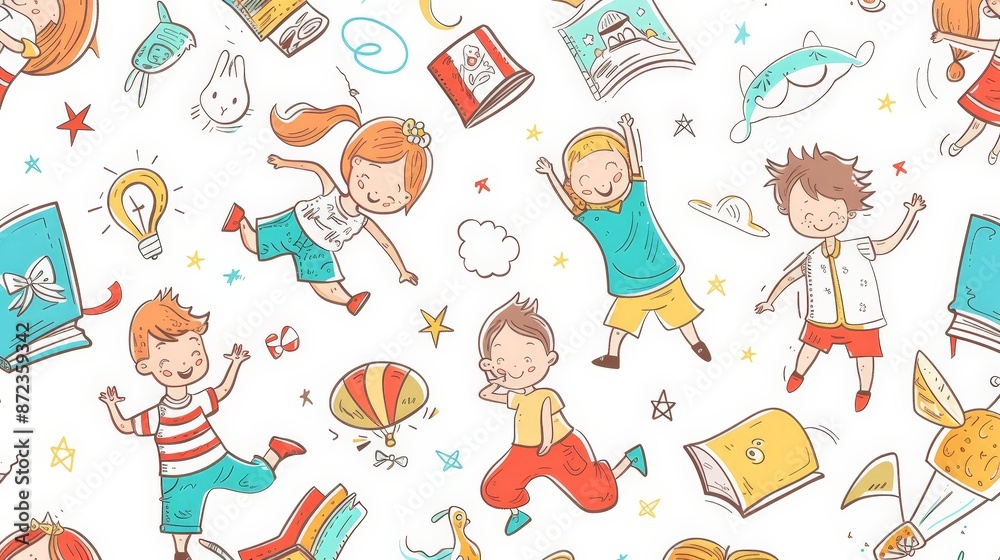 Whimsical Children Activities in Colorful Illustration Whimsical Children Activities in Colorful Illustration