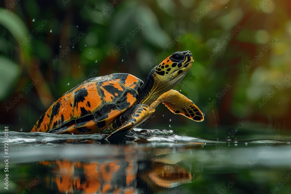 Obraz premium Full body view of Flatback Turtle in under water natural habitat, full body shot, full body View