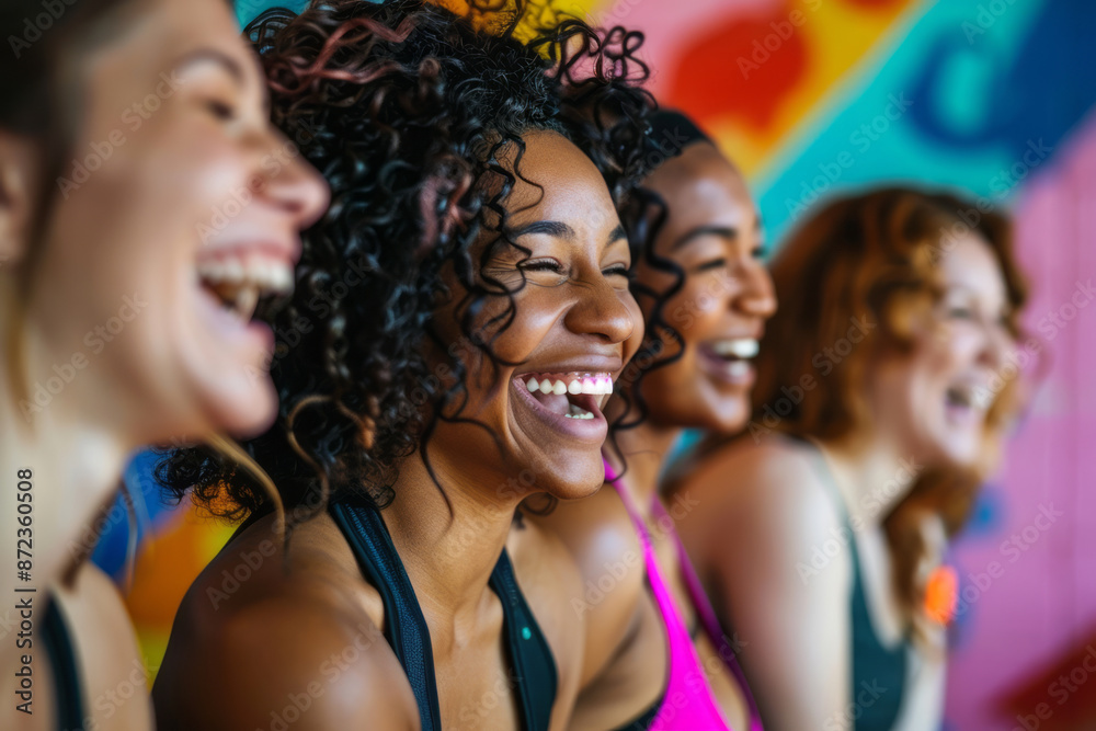 portrait of a group of happy laughing women in a fitness club portrait of a group of happy laughing women in a fitness club