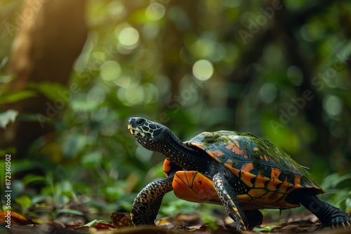 Full body view of Hawksbill Turtle in natural habitat, full body shot, full body View photo