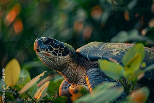 Full body view of Kemp's Ridley Turtle in natural habitat, full body shot, full body View