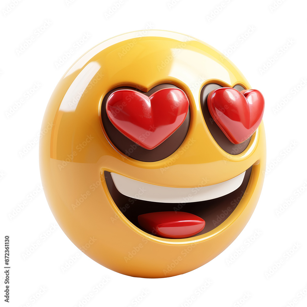 Obraz premium Emoji 3D happy in love smiley emoticon isolated on transparent background, PNG 