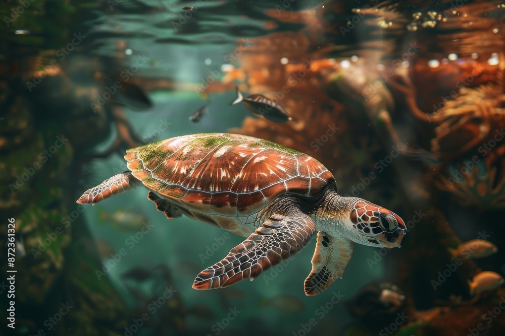 Obraz premium Full body view of Olive Ridley Sea Turtle in under water natural habitat, full body shot, full body View