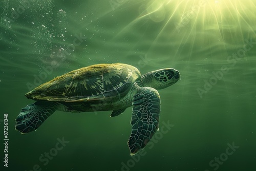 Full body view of Olive Ridley Sea Turtle in under water natural habitat, full body shot, full body View