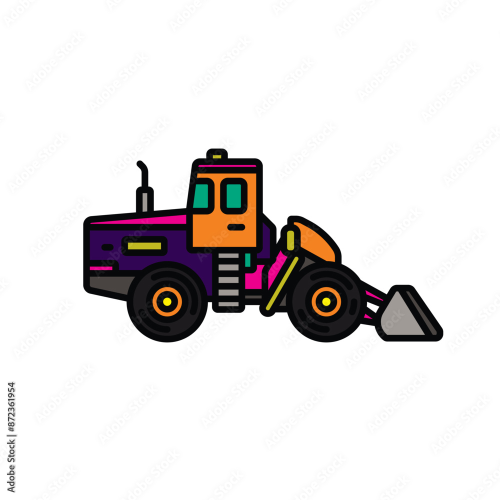 Original vector illustration. Contour icon of a bulldozer on wheels. Original vector illustration. Contour icon of a bulldozer on wheels.