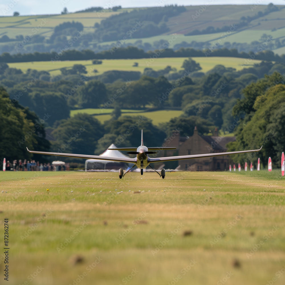 Graceful Glide: Glider Taking Off from a Grass Field Graceful Glide: Glider Taking Off from a Grass Field