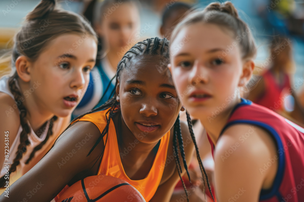 Girls holding a basketball, ready for a game on an outdoor court Girls holding a basketball, ready for a game on an outdoor court