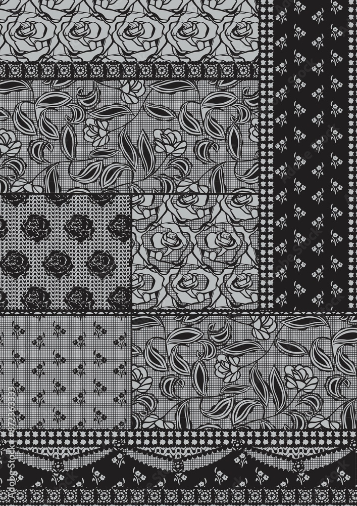 Obraz premium rose floral ditssy lace pattern patchwork print