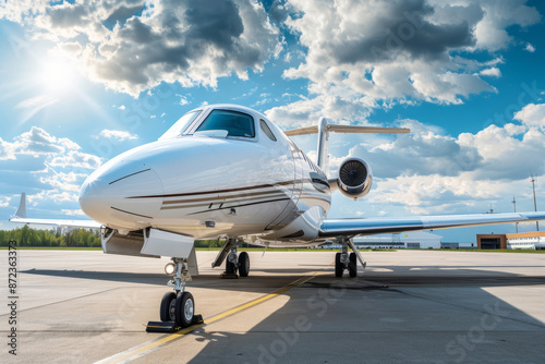 Private jet parked on the tarmac, ready for travel and exclusive flights